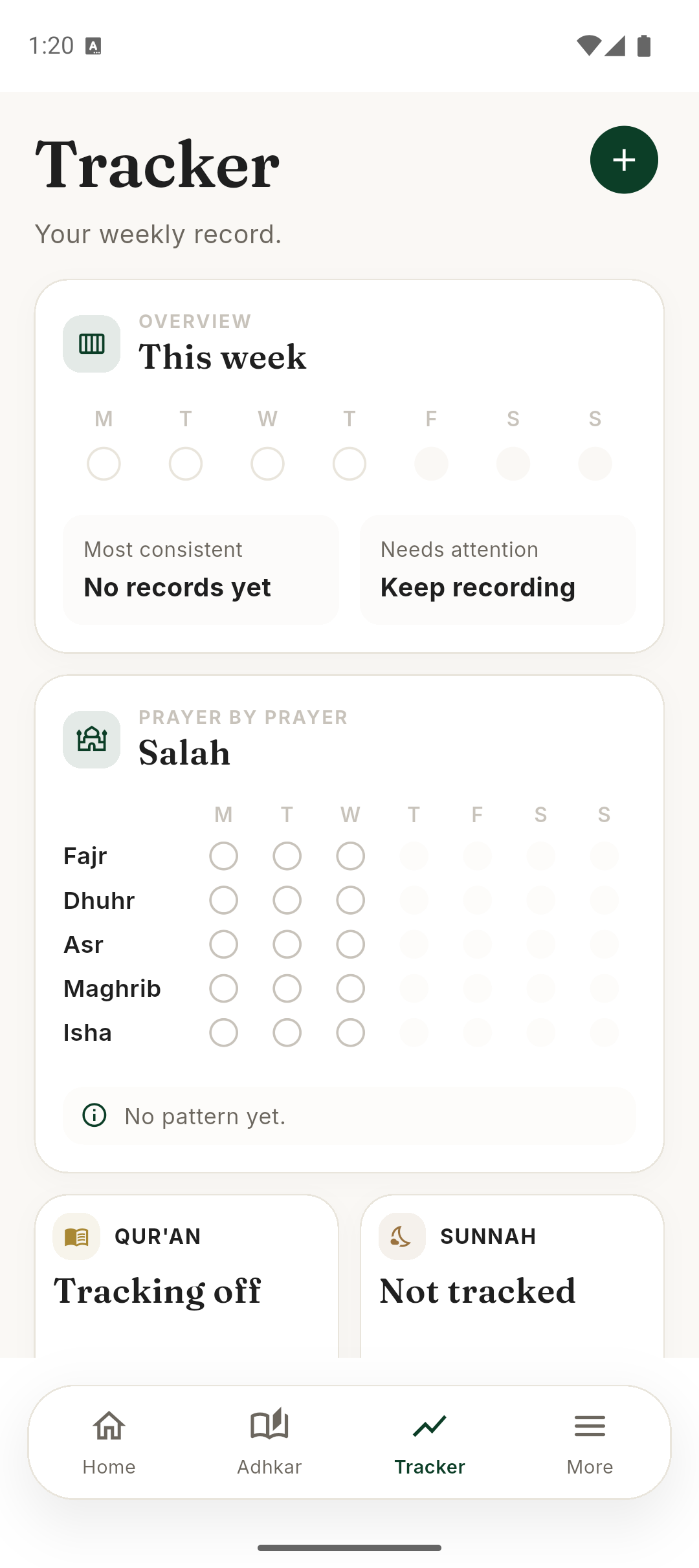 Weekly worship tracker in Tadhkirah